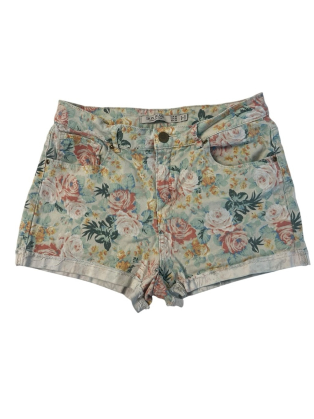 IRIS JEANS Floral Jean Shorts Size 9 Beige Pink